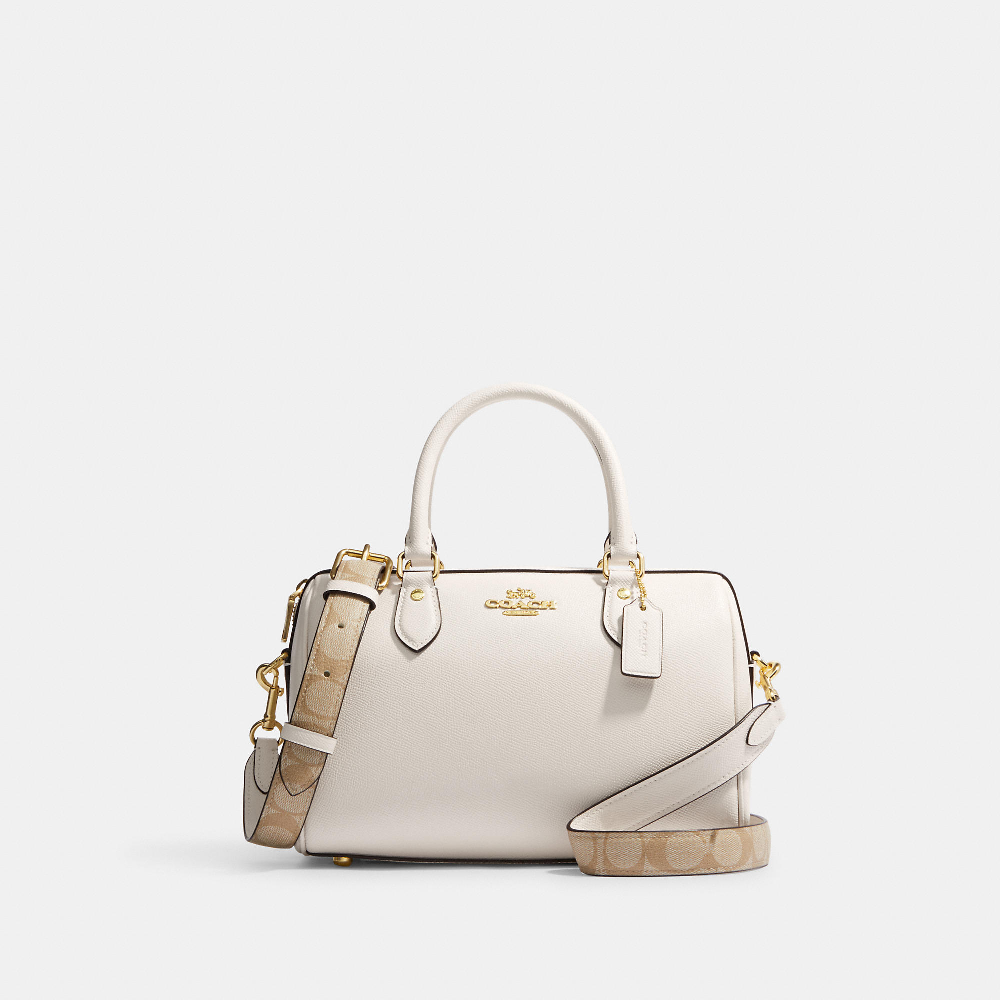 Shop Coach Outlet Rowan Satchel With Signature Canvas Strap In White