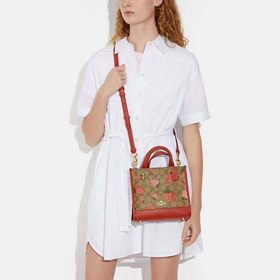 COACH® | Dempsey Tote 22 In Signature Canvas With Wild Strawberry 