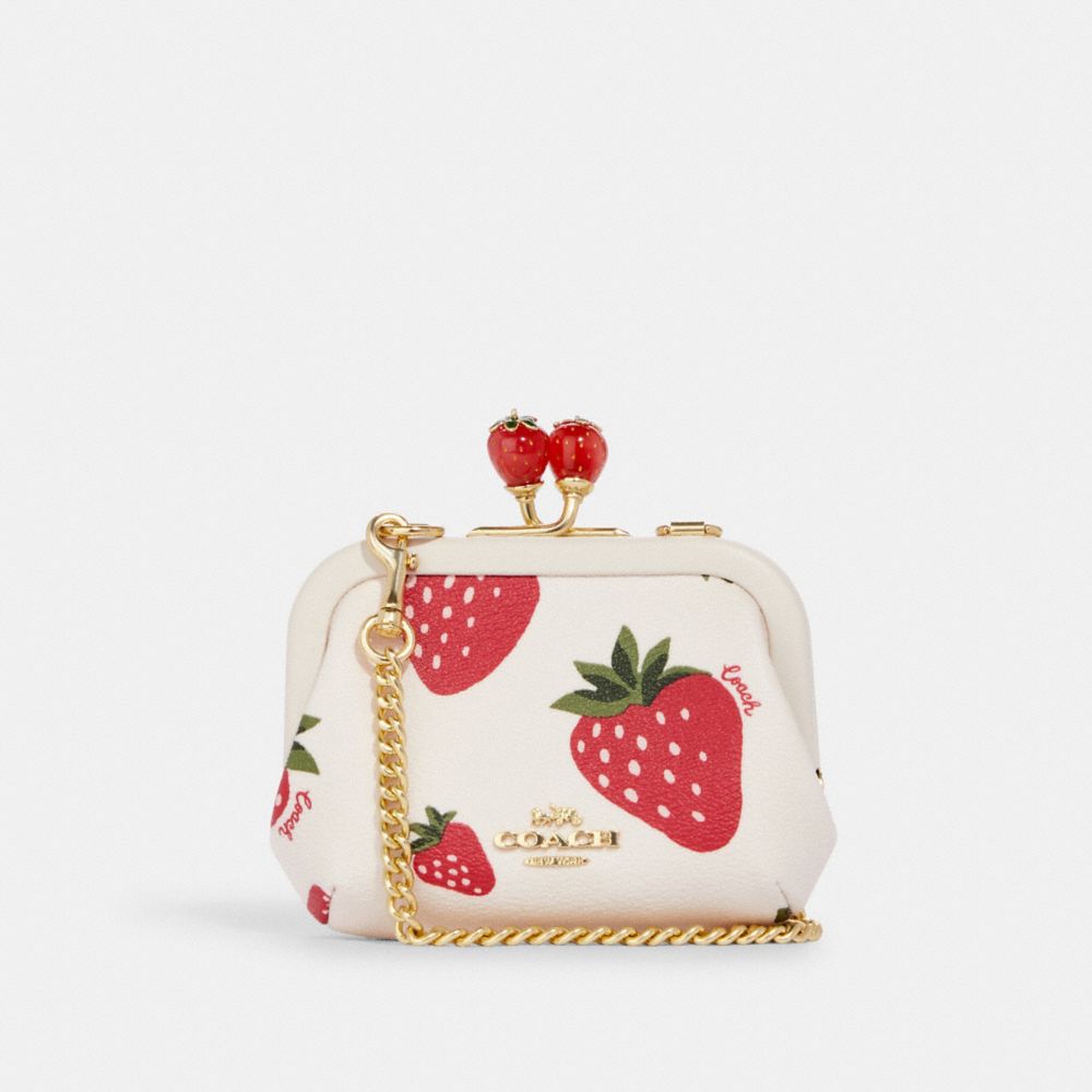 ♡最終値下価格♡COACH STRWB NORA ポーチ エレクトリックレッド Coach Outlet Nora Kisslock Card Case With Wild Strawberry Print In