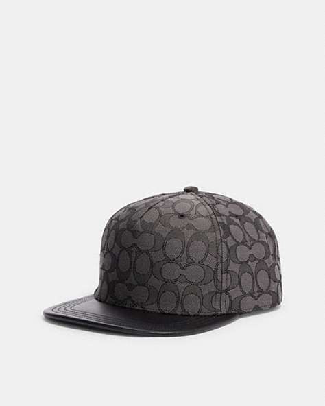 COACH®,SIGNATURE JACQUARD FLAT BRIM HAT,Charcoal/Black,Front View