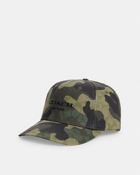 COACH®,EMBROIDERED BASEBALL HAT,Camo,Front View