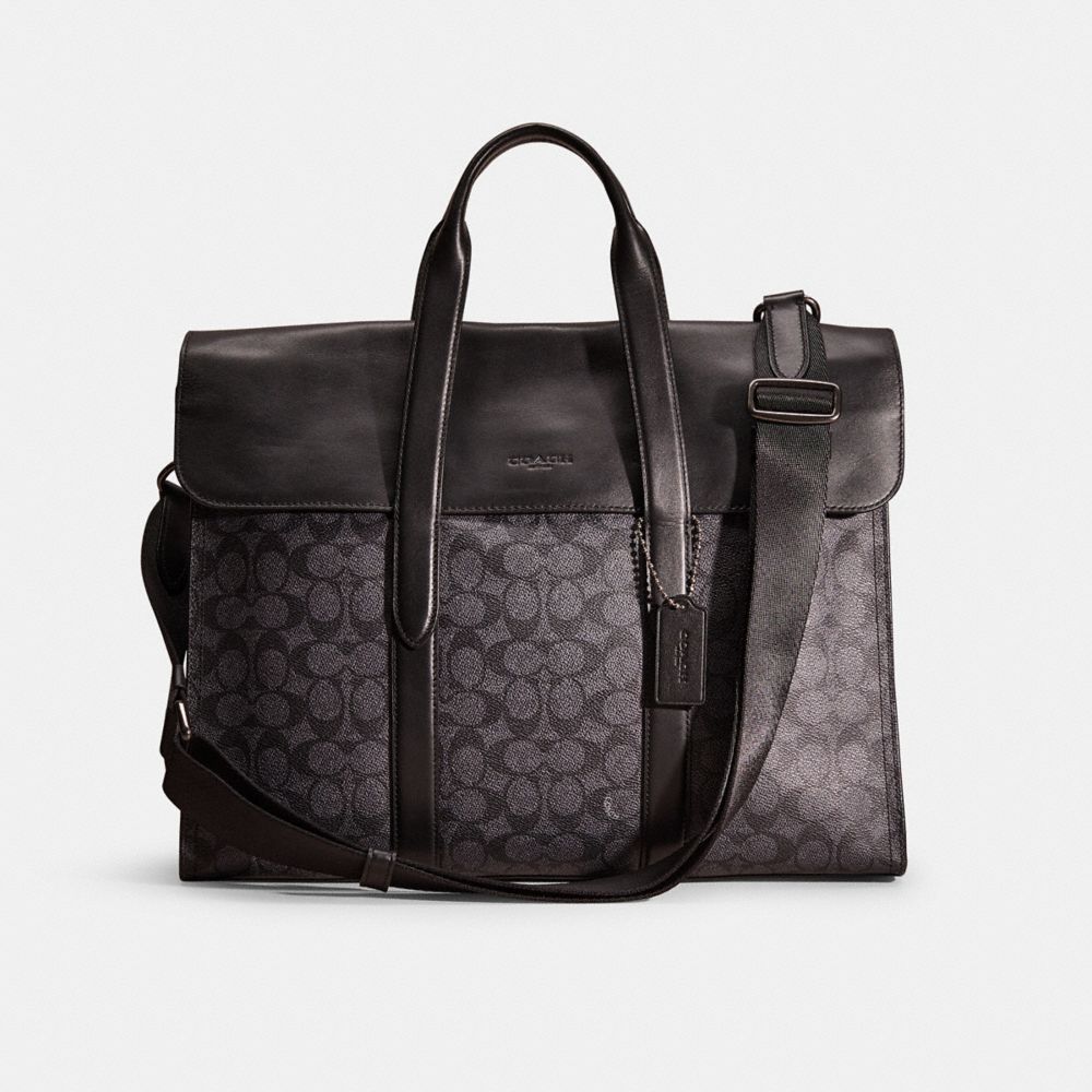 Coach Restored Metropolitan Portfolio In Signature Canvas In Gunmetal