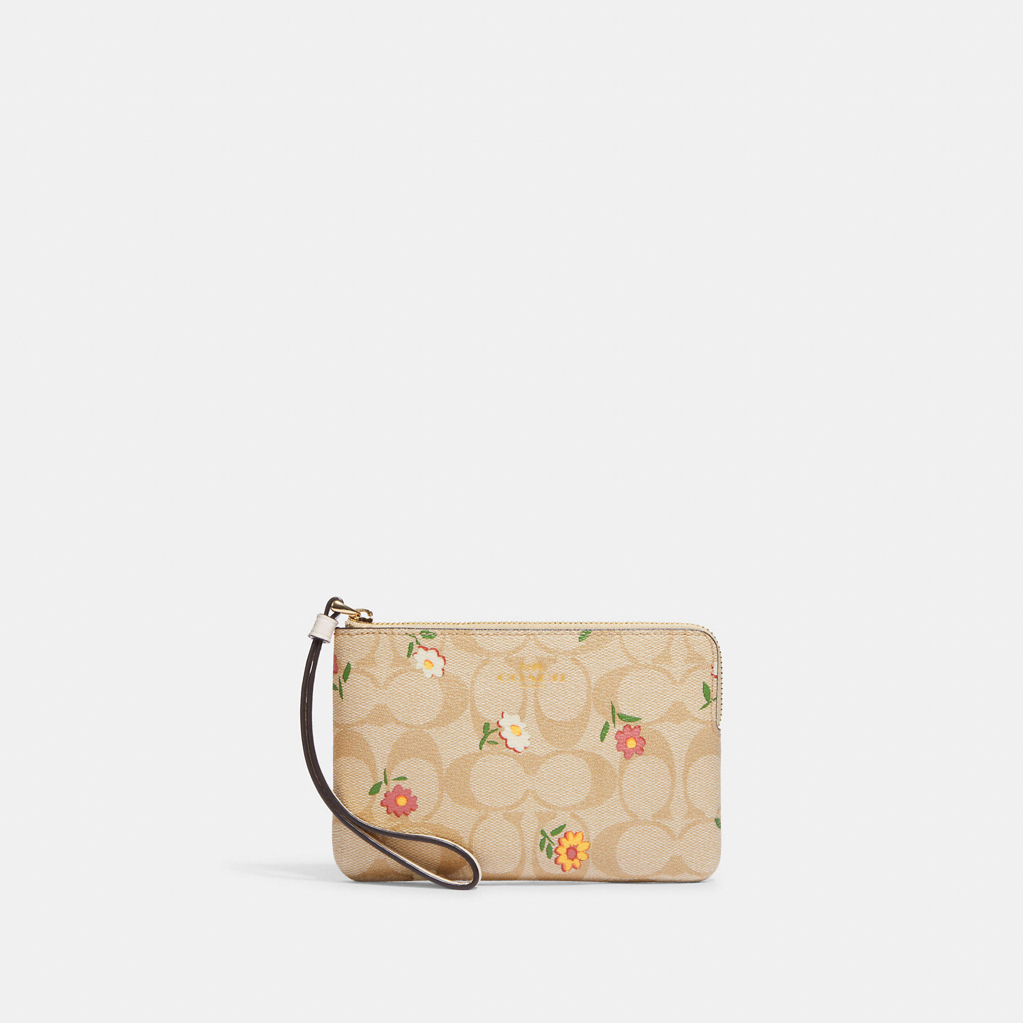Coach Outlet Corner Zip Wristlet In Signature Canvas With Nostalgic Ditsy Print In Multi