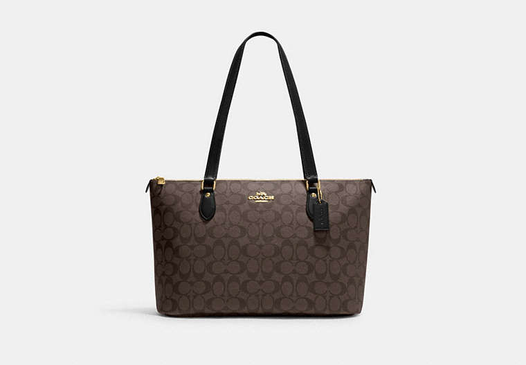 COACH®,GALLERY TOTE IN SIGNATURE CANVAS,pvc,Large,Everyday,Gold/Brown Black,Front View