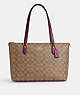 COACH®,GALLERY TOTE IN SIGNATURE CANVAS,pvc,Large,Everyday,Gold/Khaki/Deep Berry,Front View
