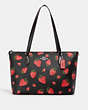 COACH®,GALLERY TOTE WITH WILD STRAWBERRY PRINT,Silver/Black Multi,Front View