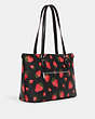 COACH®,GALLERY TOTE WITH WILD STRAWBERRY PRINT,Silver/Black Multi,Angle View