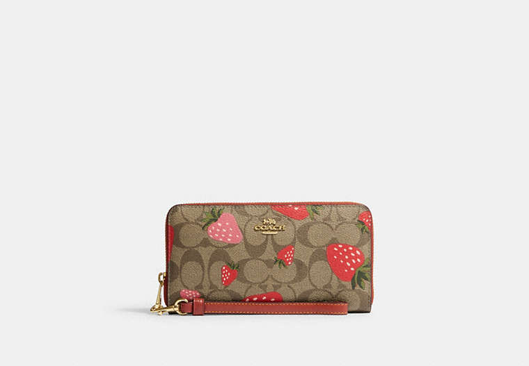 Long Zip Around Wallet In Signature Canvas With Wild Strawberry Print