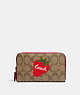 COACH®,MEDIUM ID ZIP WALLET IN SIGNATURE CANVAS WITH WILD STRAWBERRY,Silver/Khaki/Electric Red,Front View