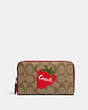COACH®,MEDIUM ID ZIP WALLET IN SIGNATURE CANVAS WITH WILD STRAWBERRY,Silver/Khaki/Electric Red,Front View