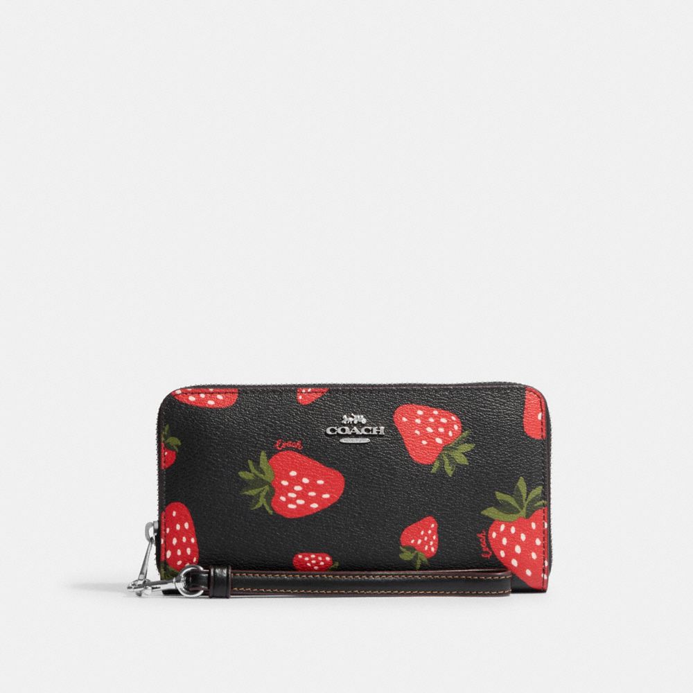 Coach Long Zip Around Wallet In Signature Canvas With Wild Strawberry ...