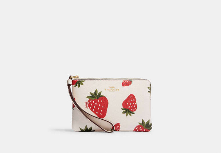 Corner Zip Wristlet With Wild Strawberry Print