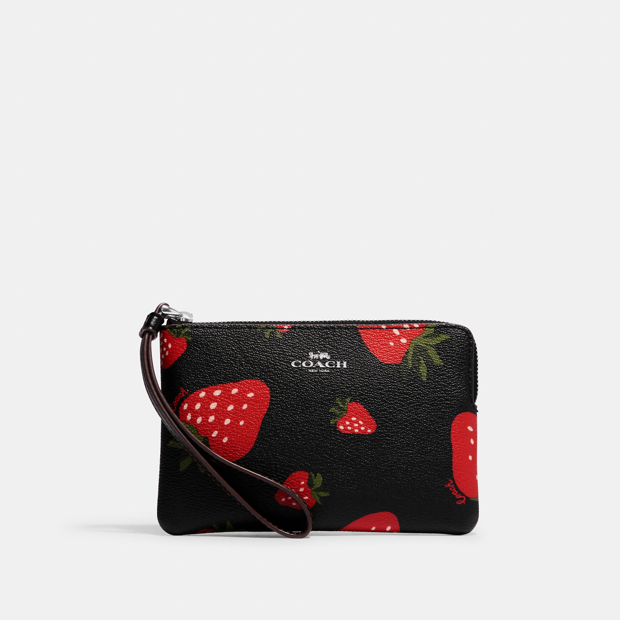 Coach Outlet Corner Zip Wristlet With Wild Strawberry Print In Multi