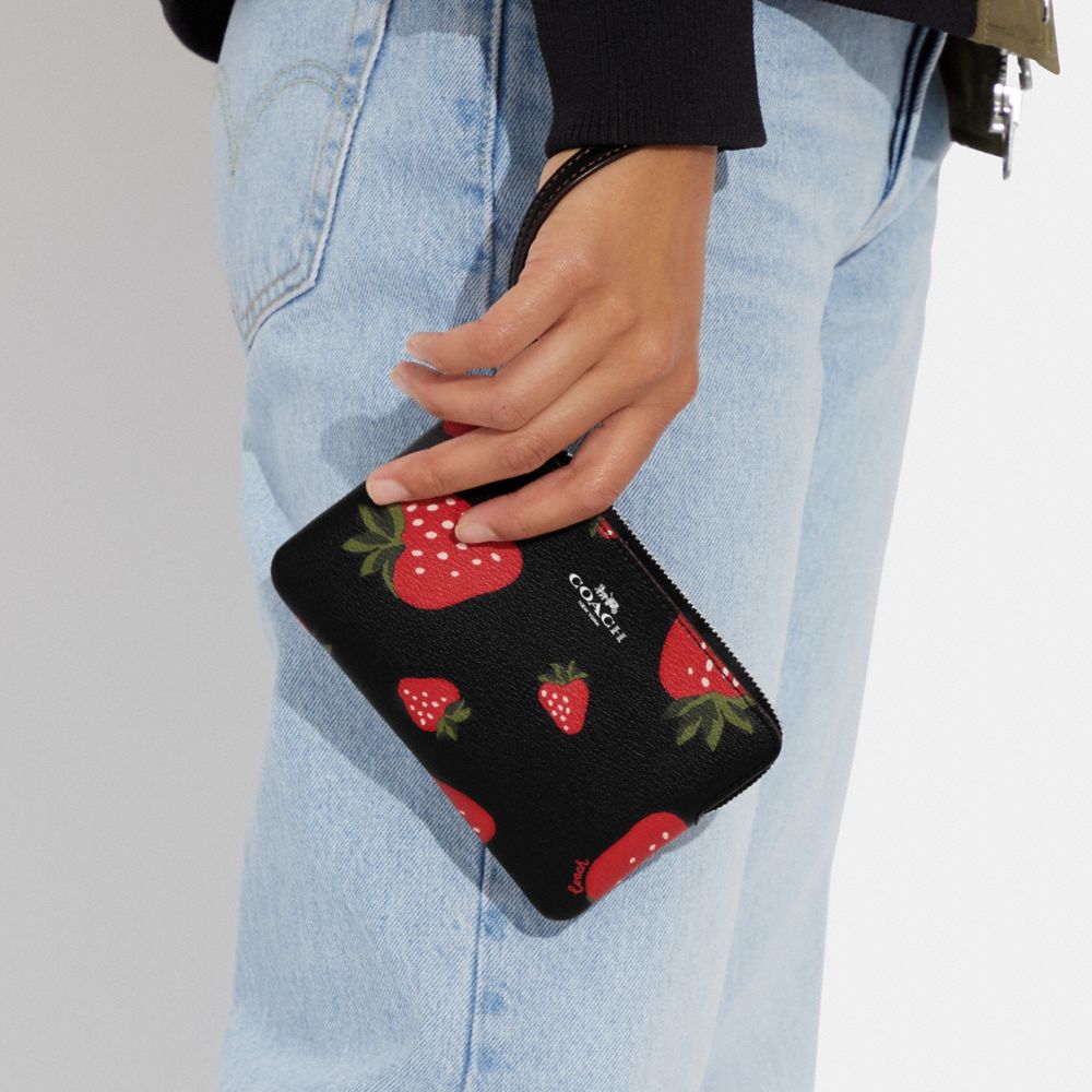 COACH® | Corner Zip Wristlet With Wild Strawberry Print