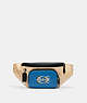COACH®,TRACK BELT BAG IN COLORBLOCK SIGNATURE CANVAS WITH COACH STAMP,Black Antique Nickel/Light Khaki/Blue Jay Multi,Front View