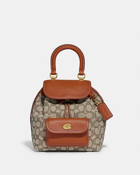 COACH®,RIYA BACKPACK 21 IN SIGNATURE TEXTILE JACQUARD,Signature Jacquard,Small,Brass/Cocoa Burnished Amb,Front View