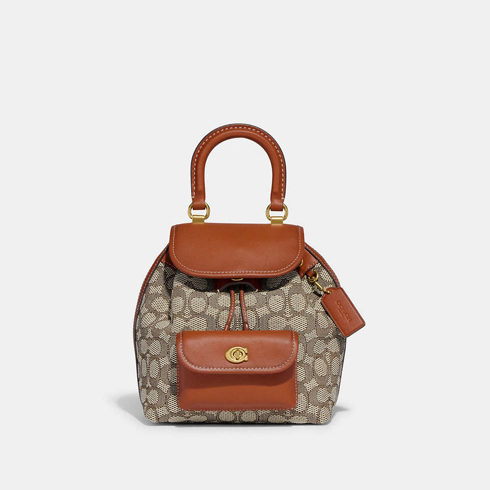 Coach Riya Backpack 21 In Signature Textile Jacquard In Brass/cocoa Burnished Amb