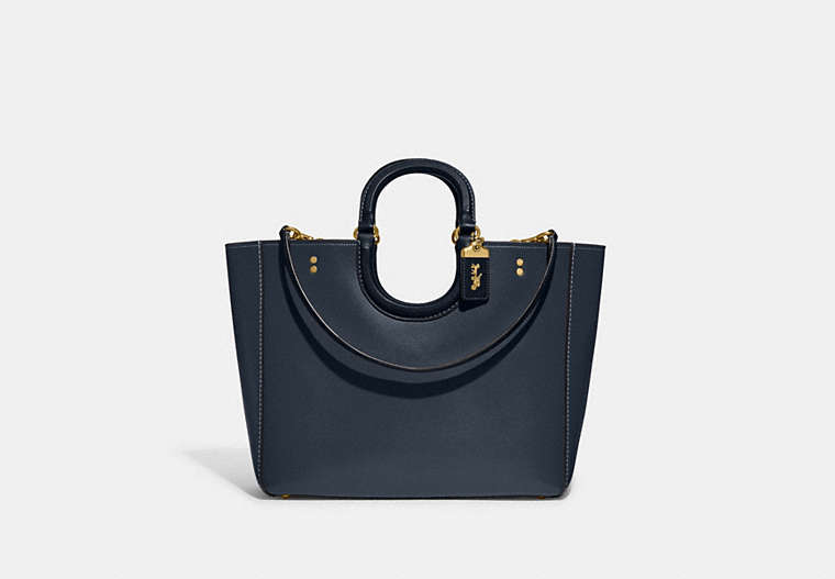 COACH®,RAE TOTE IN COLORBLOCK,Glovetanned Leather,Large,Brass/Dark Denim Multi,Front View