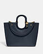 COACH®,RAE TOTE IN COLORBLOCK,Glovetanned Leather,X-Large,Brass/Dark Denim Multi,Front View