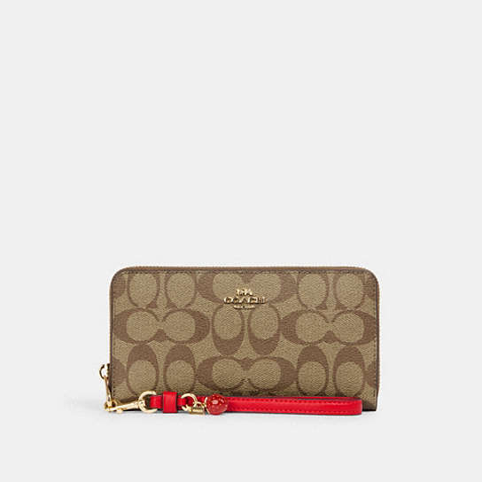 COACH® | Long Zip Around Wallet In Signature Canvas With Strawberry