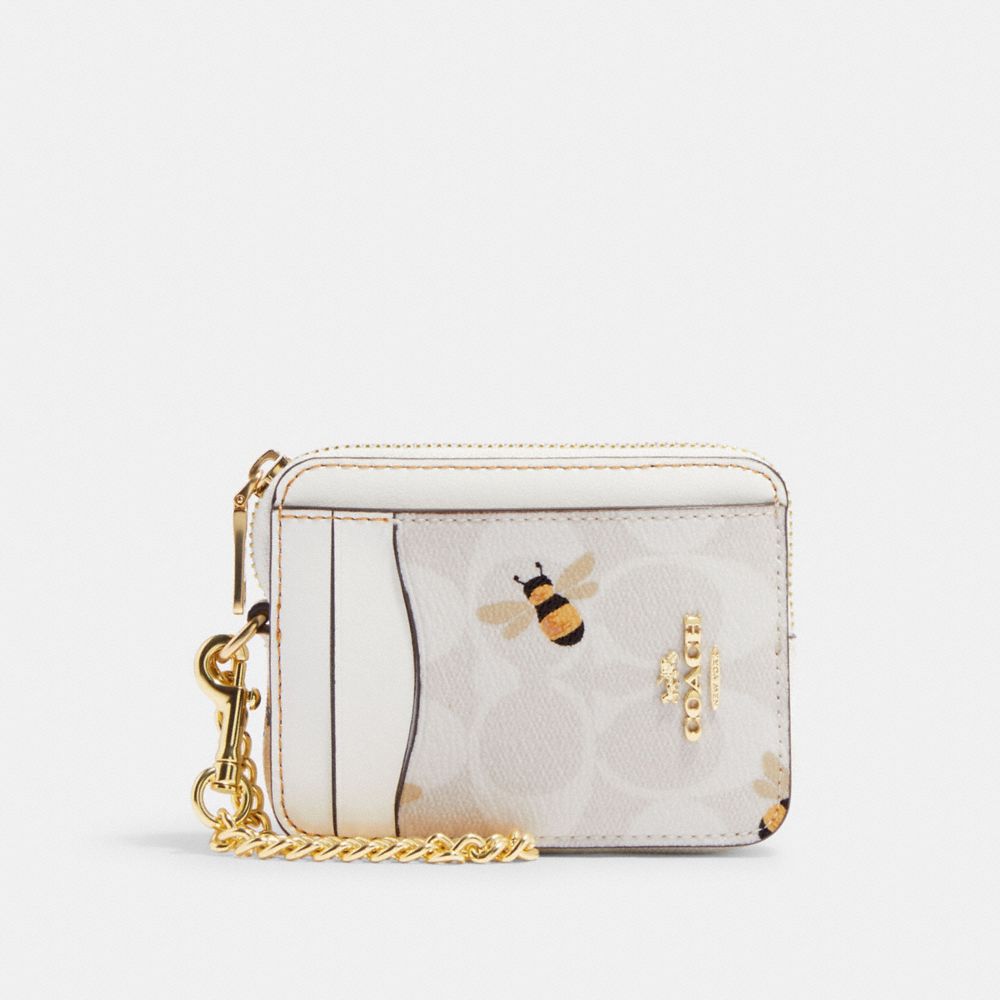 COACH® Zip Card Case In Signature Canvas With Bee Print