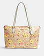 COACH®,GALLERY TOTE IN SIGNATURE CANVAS WITH FLORAL CLUSTER PRINT,Gold/Light Khaki Multi,Front View