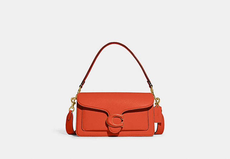 COACH®,TABBY SHOULDER BAG 26,Polished Pebble Leather,Medium,Brass/Sun Orange,Front View