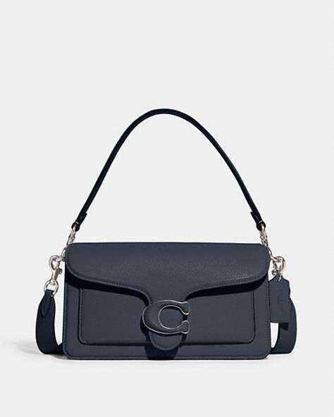 COACH®,TABBY SHOULDER BAG 26,Polished Pebble Leather,Medium,Silver/Denim,Front View