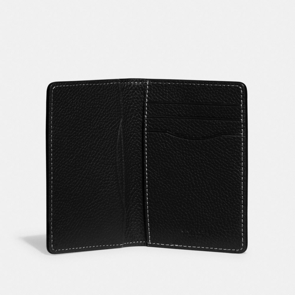 COACH®,CARD WALLET IN SIGNATURE LEATHER,Polished Pebble Leather,Mini,Black,Inside View,Top View
