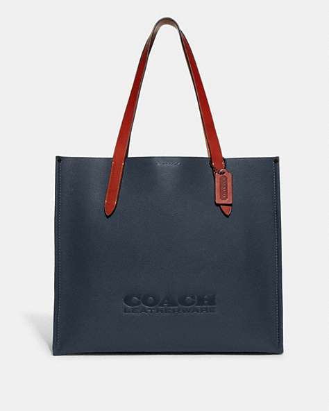 COACH®,RELAY TOTE,Polished Pebble Leather,Extra Large,Denim,Front View
