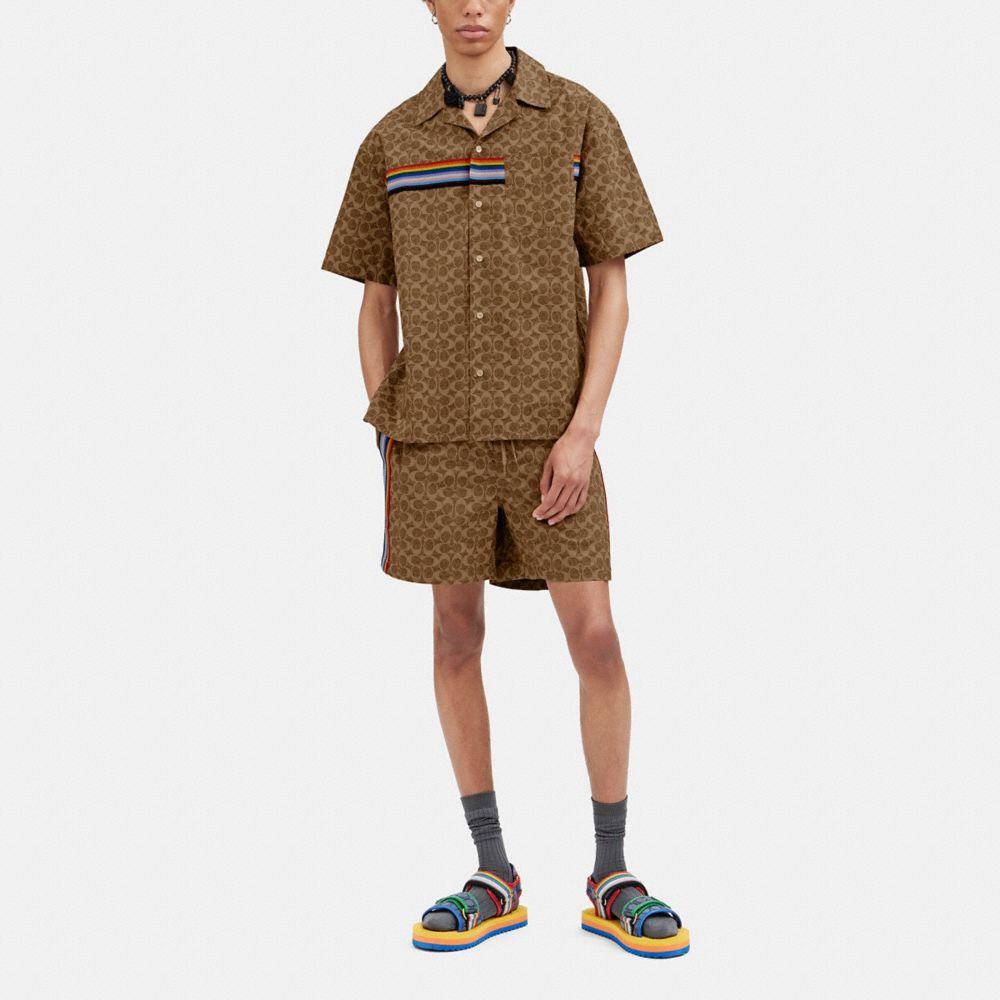 COACH®,RAINBOW SIGNATURE SHORTS,cotton,Tan Sig C,Scale View