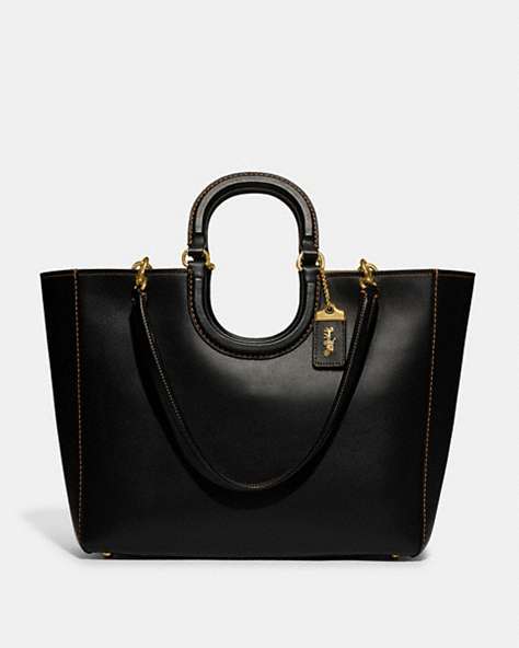 COACH®,RAE TOTE,Glovetanned Leather,Large,Brass/Black,Front View