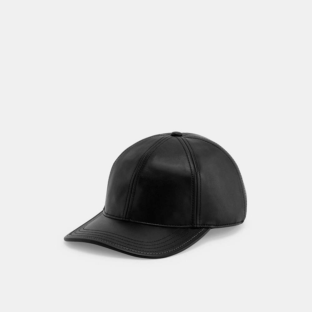 Coach Leather Baseball Hat In Black