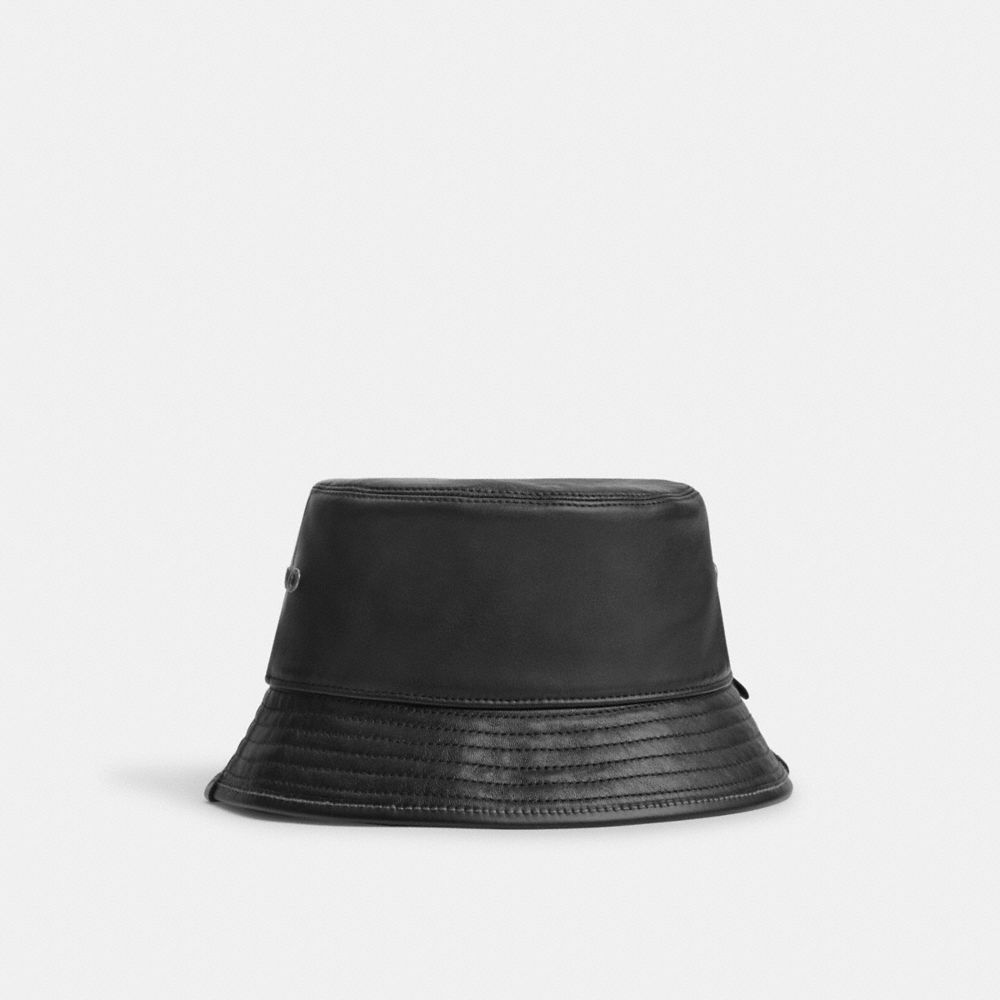 Coach Leather Bucket Hat In Black