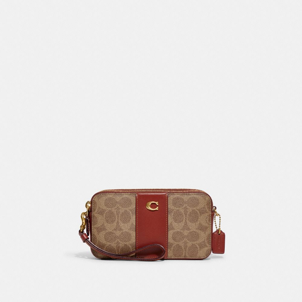 Coach Kira Crossbody In Colourblock Signature Canvas In Brass/tan/rust