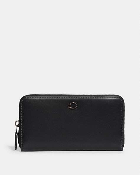COACH®,ACCORDION ZIP WALLET,Refined Calf Leather,Mini,Pewter/Black,Front View