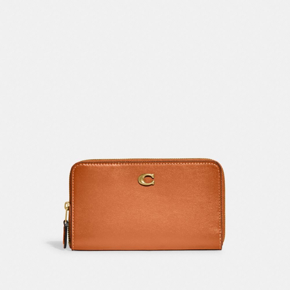 Coach Medium Zip Around Wallet In Brass/faded Orange
