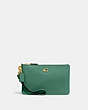 COACH®,SMALL WRISTLET,Polished Pebble Leather,Mini,Brass/Bright Green,Front View
