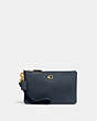 COACH®,SMALL WRISTLET,Polished Pebble Leather,Mini,Brass/Denim,Front View