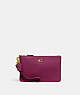 COACH®,SMALL WRISTLET,Polished Pebble Leather,Mini,Brass/Deep Plum,Front View