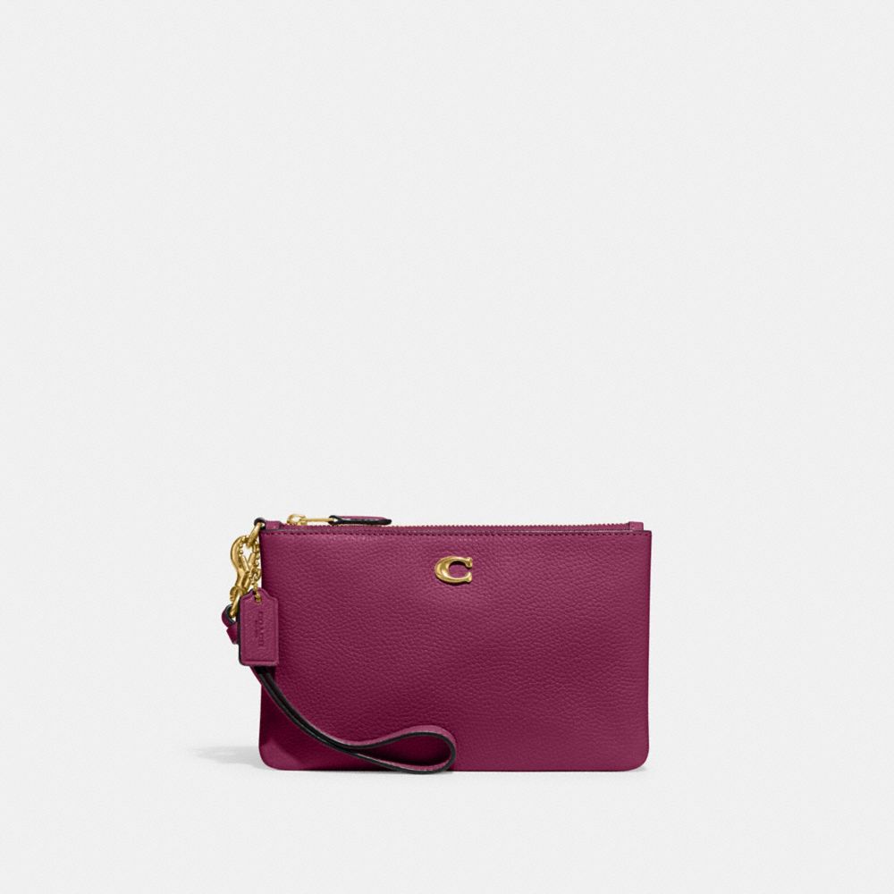 Coach Small Wristlet In Brass/deep Plum