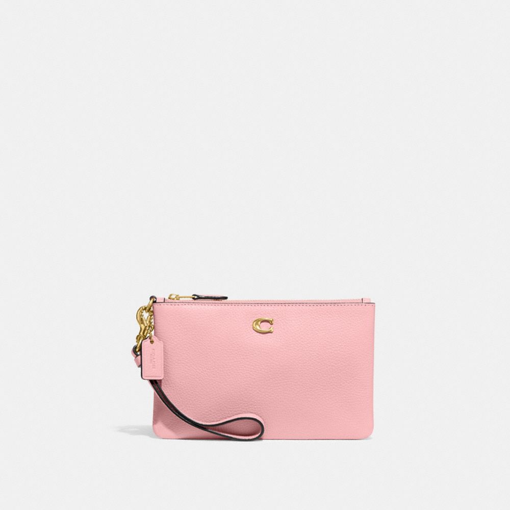 Coach Small Wristlet In Brass/bubblegum