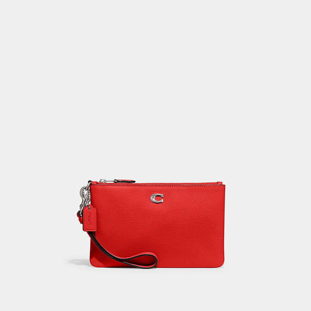 Coach Small Wristlet In Silver/sport Red