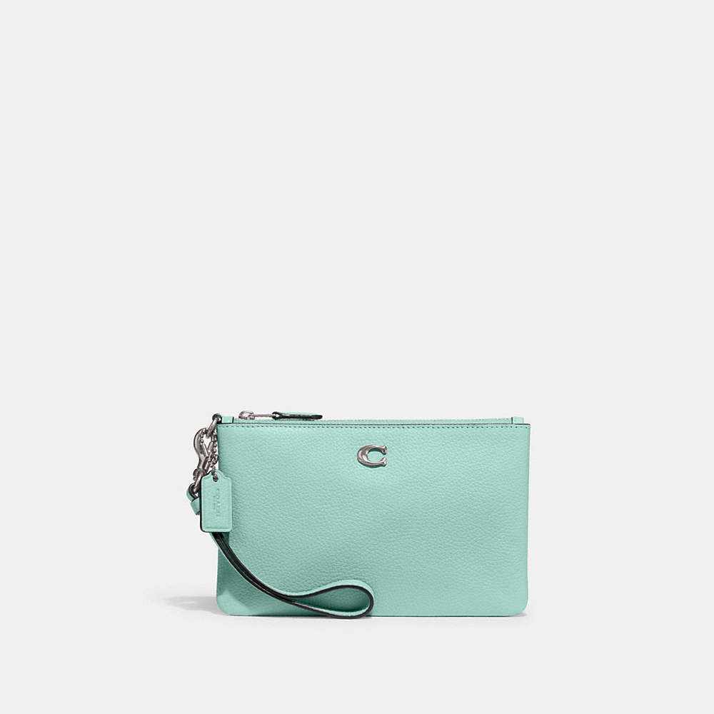 Coach Small Wristlet In Silver/faded Blue