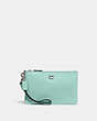 COACH®,SMALL WRISTLET,Polished Pebble Leather,Mini,Silver/Faded Blue,Front View