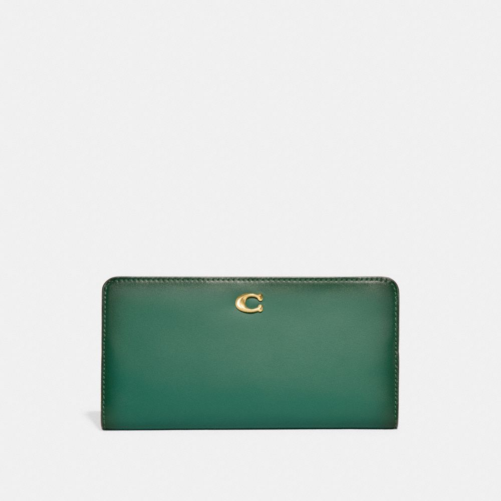 Coach Skinny Wallet In Brass/bright Green