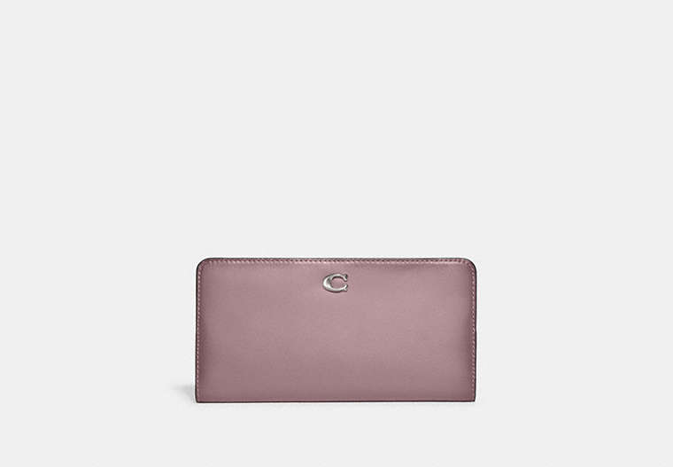 COACH®,SKINNY WALLET,Refined Calf Leather,Mini,Silver/Faded Purple,Front View