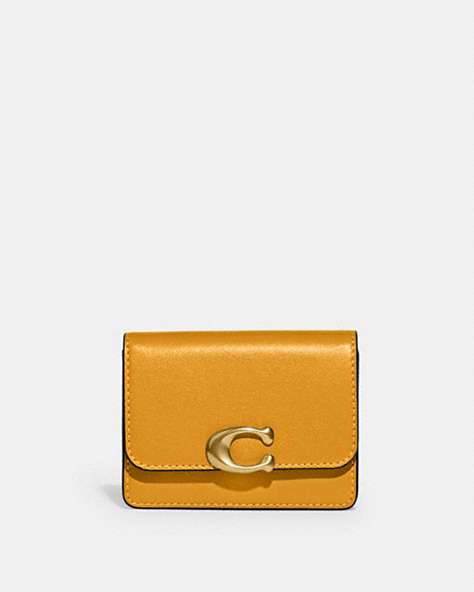 COACH®,BANDIT CARD CASE,Refined Calf Leather,Mini,Brass/Buttercup,Front View