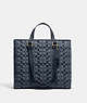 COACH®,HUDSON DOUBLE HANDLE TOTE IN SIGNATURE CHAMBRAY,Office,Brass/Denim,Front View