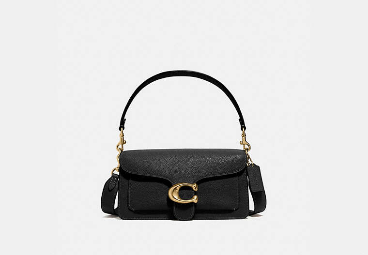 COACH®,TABBY SHOULDER BAG 26,Polished Pebble Leather,Medium,Brass/Black,Front View